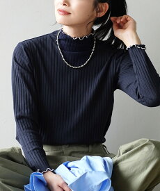 【特別価格＆送料無料！】リブカットソー トップス レディース M/L/LL カットソー 長袖 リブ ハイネック 配色 バイカラー 楽ちん ゆったり 冬 【メール便可17】◆zootie（ズーティー）：ロングスリーブ リブカットソー［タートルネック］