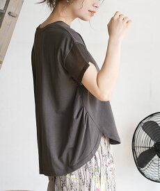 【33％OFF★特別送料無料！】カットソー Tシャツ トップス レディース / まるで ブラウス なカットソー。 プルオーバー 半袖 Tブラウス クルーネック 綿混 大きいサイズ ゆったり 【メール便可22】◆zootie（ズーティー）：デザインPlus TEEブラウス