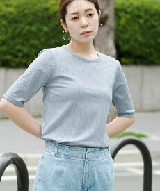 カットソー 汗染み防止 UVカット レディース M/L おしゃれに汗シミ対策！ トップス リブカットソー リブ 半袖 半そで 丸首 春 【メール便可11】◆zootie（ズーティー）：汗しみない リブカットソー［ハーフスリーブ］