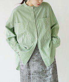 ＼今だけクーポンで15％OFF／シャツ ブラウス 汗染み防止 UVカット レディース / トップス 長袖 ストライプシャツ バンドカラー 羽織 オーバーサイズ 体型カバー ゆったり 春 夏 【メール便可22】◆zootie （ズーティー）： 汗じみ防止 バンドカラー ビッグシャツ