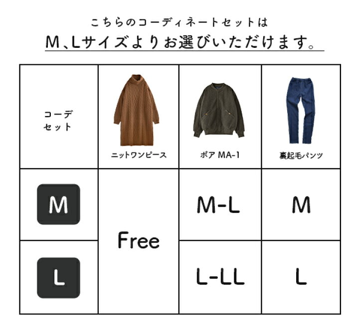楽天市場 特別送料無料 コーディネートセット M L サイズとカラーが選べる お得な3点 セット レディース ニットワンピース ロングワンピ Ma 1 ブルゾン ロングパンツ スキニー 大きいサイズ ゆったり 冬 朝の時短に あったかニットワンピコーデセット 返品