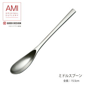 カトラリー ミドルスプーン 155mm LUCKY WOOD ラッキーウッド サテン仕上げ AMI スプーン 18-10ステンレス 0-18723-020 メール便可 ネコポス 日本製 燕三条 食器洗浄機対応