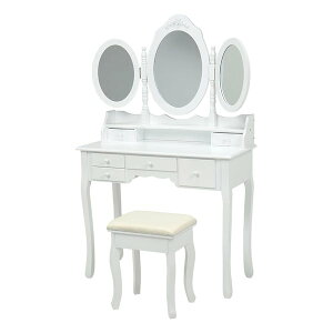 【30日は24時間限定クーポン配布】萩原 ハギハラ三面鏡ドレッサー ホワイト 幅90cm スツール付き MD-6563WH(2518986)代引不可