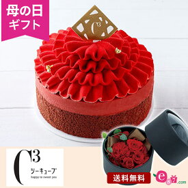 母の日 ケーキ 花 スイーツ セット プレゼント ギフト 「シーキューブ フラワーケーキ＜ショコラ＆フレーズ＞」 プリザーブドフラワー カーネーション そのまま飾れる クリアケース入り いちご 冷凍 フラワー ギフト 枯れない花 2024 母の日カード付き