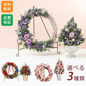クリスマス ツリー ドライフラワー 卓上 選べる3種 ミニツリー プリザーブド＆ドライフラワー「リース・ツリーペアセット Sweet Pink/Christmas Red/Elegant Purple」 プレゼント クリスマスプレゼント ギフト クリスマスギフト壁掛け 玄関 オーナメントお祝い 送料無料 2025