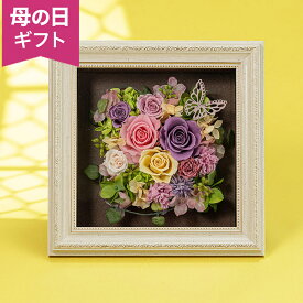 期間限定価格 母の日 プリザーブドフラワー ギフト プレゼント リビング テーブル 室内 屋内 フラワー バラ アジサイ カーネーション パステルカラー アレンジメント「フラワーフレーム パピヨン」