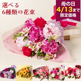 期間限定価格 母の日 花束 芍薬 シャクヤク 選べる6種 生花 カーネーション ユリ バラ ヒマワリ ラッピング ギフト ブーケ プレゼント 人気 ピンク 鮮やか 上品 香り パープル 豪華 リビング テーブル 室内