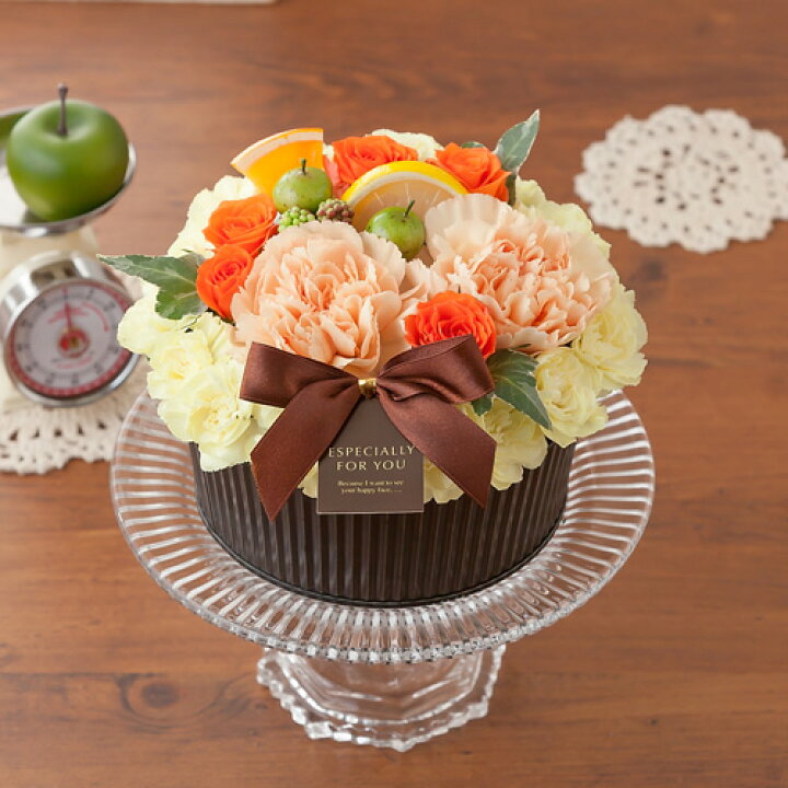 楽天市場 アレンジメントフラワー フラワーケーキ オレンジ ショコラ 花 ギフト 誕生日 結婚記念 生花 フラワー プレゼント お祝い 記念 贈り物 サプライズ 開店祝い 送別会 歓送迎会 新築祝い 発表会 定年 退職 感謝 キフト イイハナ ドットコム