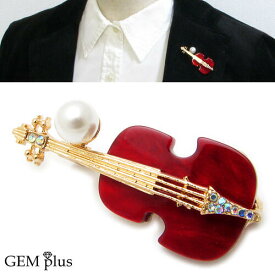 ブローチ レディース メンズ バイオリン パール 真珠 ピンブローチ 音楽 楽器 ラペルピン ラベルピン タックピン CHS10075【GEM plus】【結婚式】