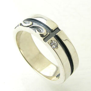 DAgDART ダグダート:Prece 『誕生石付き』合わせるとハートになる バースディストーン唐草柄シルバーリング(メンズ)DR-297【指輪】【ペアリング】