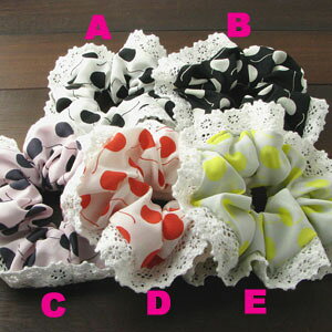 シュシュ 風船模様 レースフリルシュシュ ks16013【髪どめ】【ヘアアクセサリー】