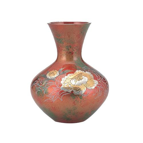 高岡銅器 銅製花瓶　山本秀峰作　富士形　牡丹　95-03 