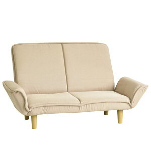 【送料無料】カウチソファ 幅130〜174cm カウチソファー 7段階リクライニング 肘付き 肘14段階ギア コンパクト ファブリック ベージュ BE 組立品【代引不可】