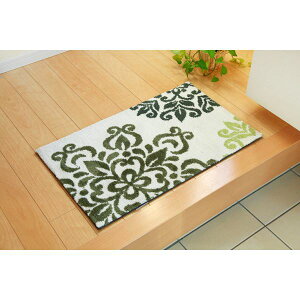 【送料無料】室内用 玄関マット/フロアマット 【北欧調 グリーン 約55×85cm】 防滑加工 マイクロファイバー 〔入口 リビング〕【代引不可】