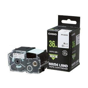 (まとめ) カシオ CASIO ネームランド NAME LAND 強粘着テープ 36mm×5.5m 白/黒文字 XR-36GWE 1個 【×2セット】