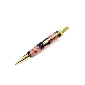 花柄 ボールペン/文房具 【八重桜 ブラック】 パーカータイプ 芯:0.7mm 日本製 文具 オフィス用品 『Frower Pen』