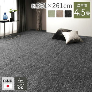 【送料無料】カーペット ラグ マット 江戸間4.5帖 約261×261cm ブラック 日本製 国産 フリーカット ホットカーペット対応 床暖房対応 オールシーズン可 通年使用可 お手入れ簡単 短毛 通気性