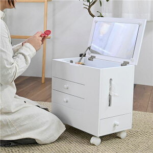 【送料無料】メイクワゴン メイクボックス 約幅40cm×奥行27.5cm×高さ41.5cm ホワイト ロータイプ キャスター付き コンパクト ドレッサーワゴン コスメボックス 化粧台 メイク収納 ドレッサー