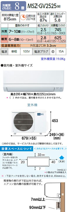 楽天市場】【工事費込 セット】三菱電機 8畳用 エアコン MSZ-GV2525 