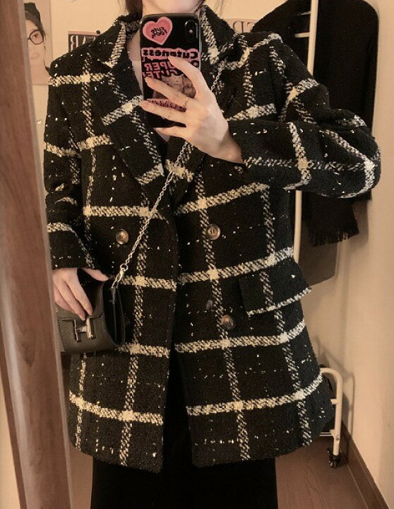 楽天市場】長袖アウター コート ピーコート ジャケット チェック柄 
