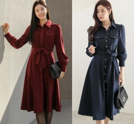 ワンピース 長袖 フリル きれいめワンピ ワンピース ひざ丈 シンプル カジュアル 無地【大きいサイズ レディース 秋冬 結婚式 きれいめ タイト フォーマル 大人 上品 チュニック one-piece】