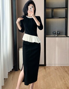 上下セット 2点セット アシンメトリー フリル 切り替え スリム【大きいサイズ レディース ニット 上下セット set スウェット スエット sweat ルームウェア ジャージ 秋冬 setup】