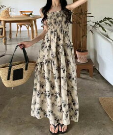 キャミワンピース ノースリーブワンピ ロングワンピース 花柄 リゾート風【大きいサイズ レディース 夏秋 結婚式 きれいめ タイト フォーマル 大人 上品 チュニック one-piece】