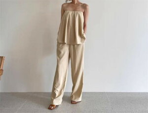 セットアップ キャミ ベアトップ ロングパンツ ゆったり カジュアル 上下セット かわいい 大人コーデ【大きいサイズ レディース ニット 上下セット set スウェット スエット sweat ルームウェ