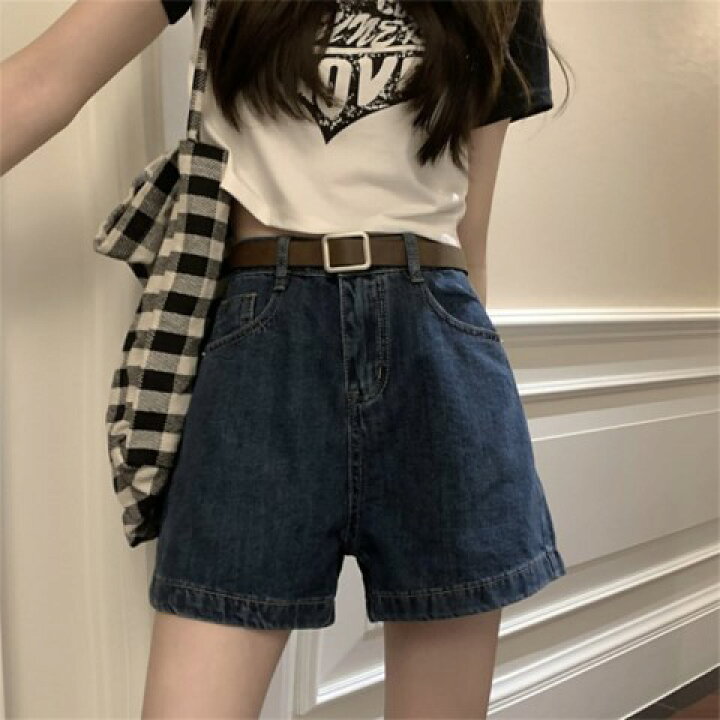 楽天市場】シンプル ハイウエスト デニム ショートパンツ ポケット 