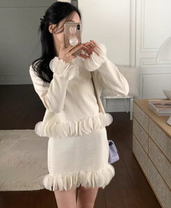 韓国系 カジュアル系 おしゃれ 2点 セットアップ【大きいサイズ レディース ニット 上下セット set スウェット スエット sweat ルームウェア ジャージ 秋冬 setup】