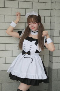 S〜6L大きいサイズ コスプレ メイド服 エプロン ロリータ クラシカル ゴスロリ 可愛い猫 ハロウィン 5set【大きいサイズ レディース ロング 大人 セクシー 仮装 コスチューム ハロウィン 衣装