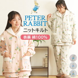【ピーターラビット★10％OFF】＼ダブルキルトで極暖／レディース ベスト 綿入り 冬 表裏 綿100％ ニットキルト キャロット柄 衿付 暖か ボアニット 入院 羽織 前開 かわいい 婦人 ナイトウェア パジャマ M-L 防寒 温活【nacrure】プレゼント クリスマス ギフト