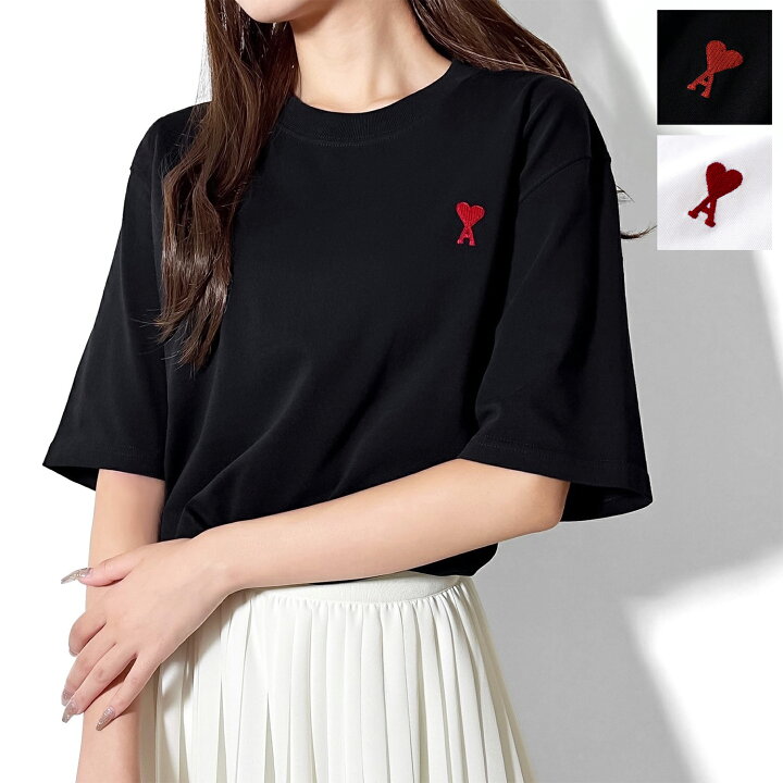 新品未使用 AMI レッドハート刺繍入り ブラック 半袖Tシャツ  