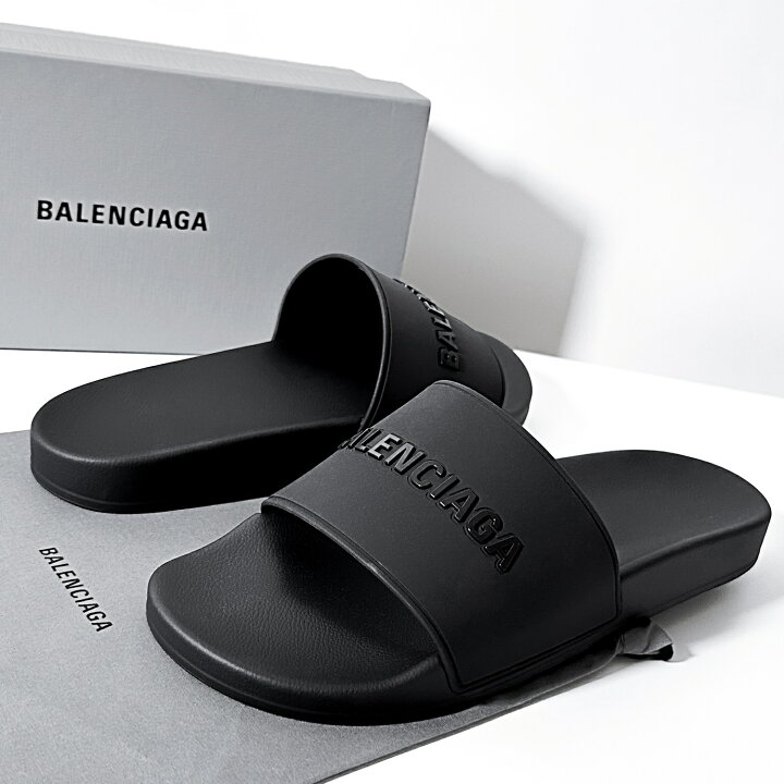 楽天市場】BALENCIAGA ロゴ ブラック プールサイドサンダル サンダル 