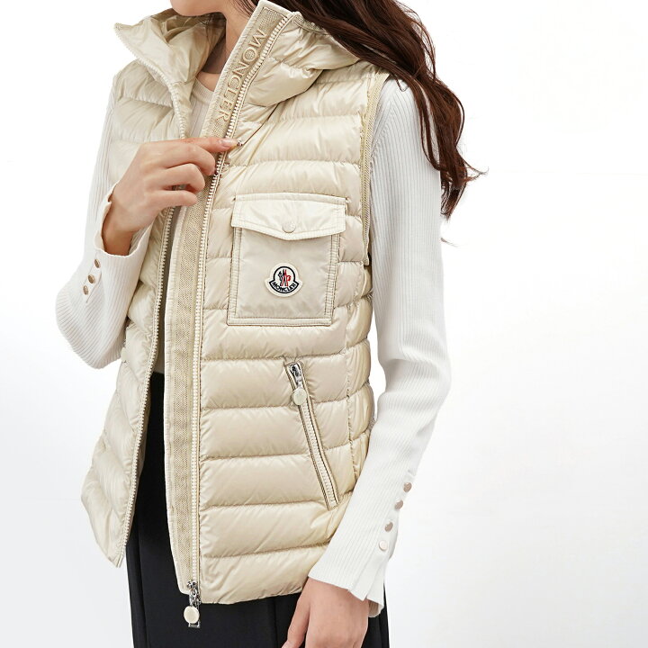 楽天市場】MONCLER モンクレール ロゴ ダウンベスト ベージュ フード 