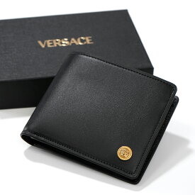 VERSACE ヴェルサーチェ 二つ折り財布 1006117 1A02150 1B00V 小銭入れ 付き 折り 財布 レザー ブラック 黒 ヴェルサーチ メンズ 男性 人気 おすすめ プレゼント ロゴ