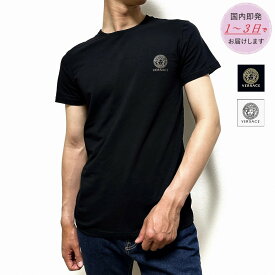 VERSACE ヴェルサーチ ロゴ クルーネック Tシャツ ブラック ホワイト 黒 白 AUU01005 S M L XL【返品送料無料】 【ラッピング無料】