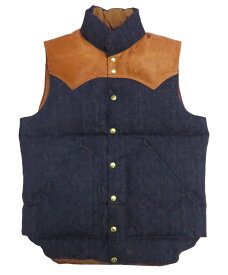 ウェアハウス WAREHOUSE ロッキーマウンテン フェザーベッド ROCKY MOUNTAIN FEATHERBED インディゴヘリンボーン ダウンベスト ホースハイド レザーヨーク NYLON DOWN VEST ホワイトダックダウン WH2237 【2025年秋冬新作】