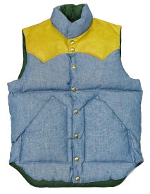 ウェアハウス WAREHOUSE ロッキーマウンテン フェザーベッド ROCKY MOUNTAIN FEATHERBED シャンブレー ダウンベスト ホースハイド レザーヨーク CHAMBRAY DOWN VEST ホワイトダックダウン WH2200