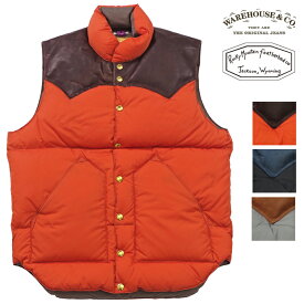 ウェアハウス WAREHOUSE ロッキーマウンテン フェザーベッド ROCKY MOUNTAIN FEATHERBED リップストップナイロン ダウンベスト ホースハイド レザーヨーク NYLON DOWN VEST ホワイトダックダウン WH2221