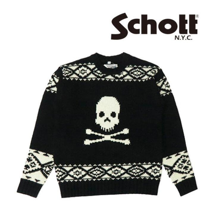 楽天市場】ショット Schott スカルモチーフ クルーネック ニット 
