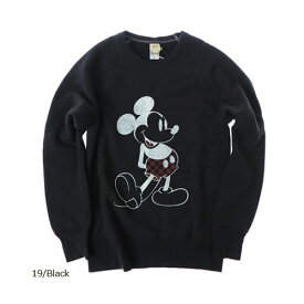 バーンズ BARNS MICKEY MOUSE ミッキーマウス プリント ウォシュド スウェットクルーネック 裏毛 ガゼットラグランスリーブ BR-7258