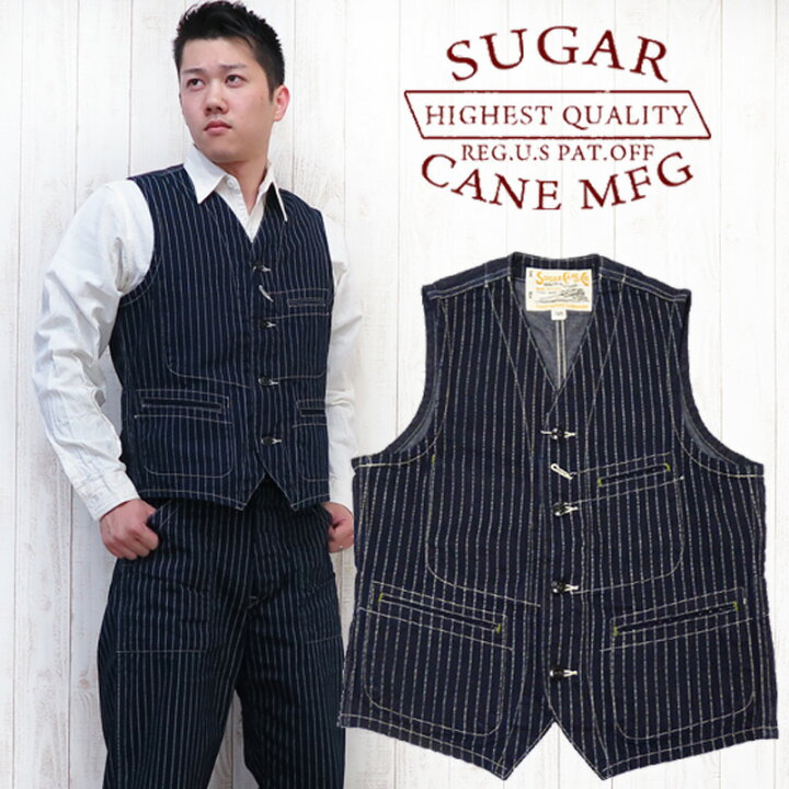 楽天市場】シュガーケーン SUGAR CANE ベスト ワーク ストライプ  
