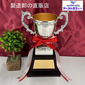 アーストロフィー　優勝カップ金属製WDW プレート彫刻無料 白大理石付 高さ235mm ゴルフ サッカー 野球 優勝トロフィー シルバー 銀色 持ち回り 大きい 製造直販