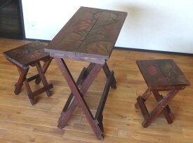 《アジアン家具》木製折りたたみテーブルセット/ロータス