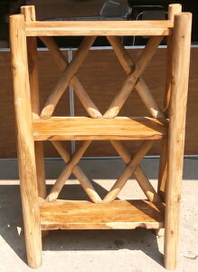 《アジアン家具》ナチュラルチークの3段ラック/A 〈天然木 オーガニック 自然素材 椋木 アジアン〉