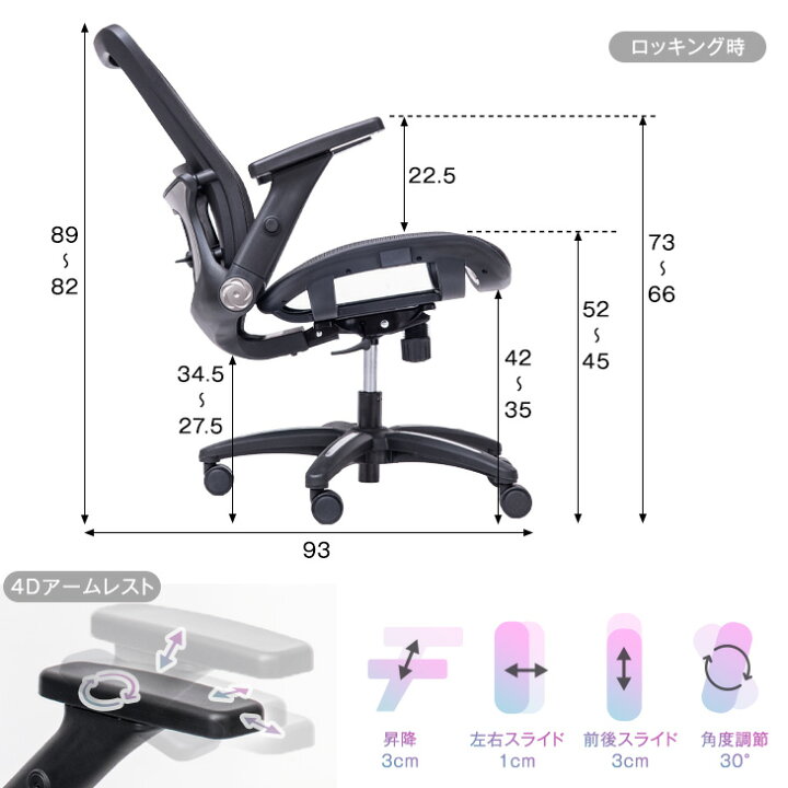 楽天市場】腕まで快適 4Dアームレスト 可動ランバーサポート メッシュ 