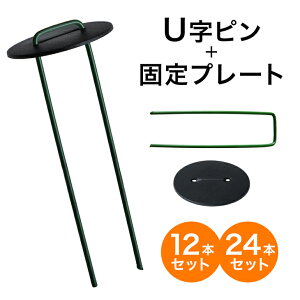 U字ピン 固定プレート付き 24本セット / 12本セット 人工芝 防草シート 固定 ガーデニング u字ピン ピン セット DIY ガーデン 緑色 緑 グリーン コの字 黒プレート 留め具 コ型ピン 3cm 15cm 12本 24