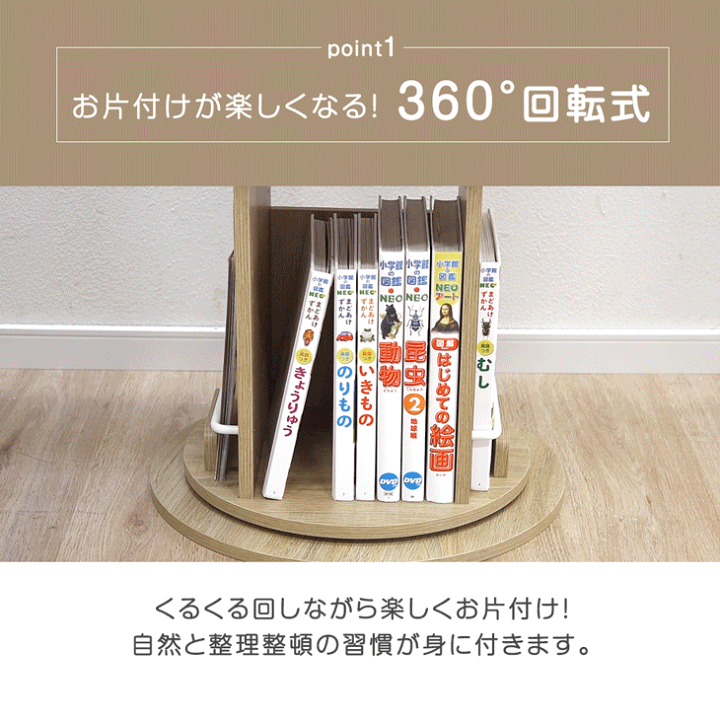 楽天市場】回転式 絵本ラック 図鑑対応 飾り棚付 3段 / 4段 / 5