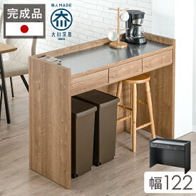 【正午~5%OFFクーポン】 ステンレス天板 キッチンカウンター テーブル 幅120 完成品 大川家具 間仕切り ゴミ箱収納 対面式 カウンターテーブル 両面 日本製 キッチンラック 食器棚 ゴミ箱 キッチン収納 おしゃれ 【超大型商品】【後払い・時間指定不可】